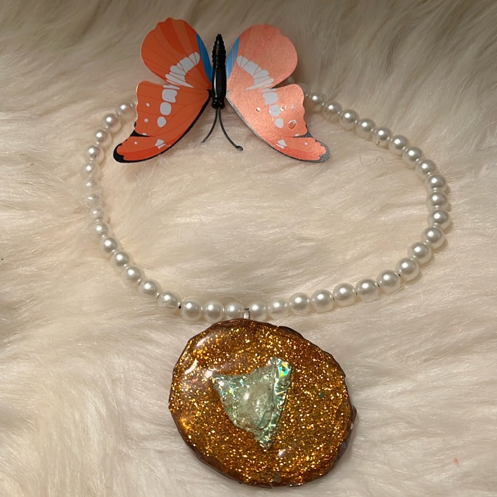 Faux Pearls & Stretchy One of a Kind Rare Unique Handmde Charm Necklace